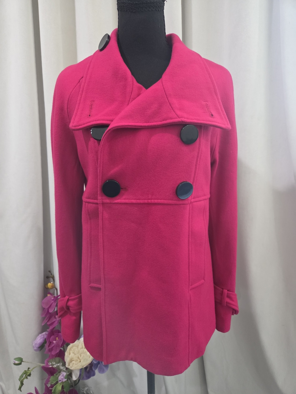 Steve Madden Hot Pink Double-Breasted Pea Coat